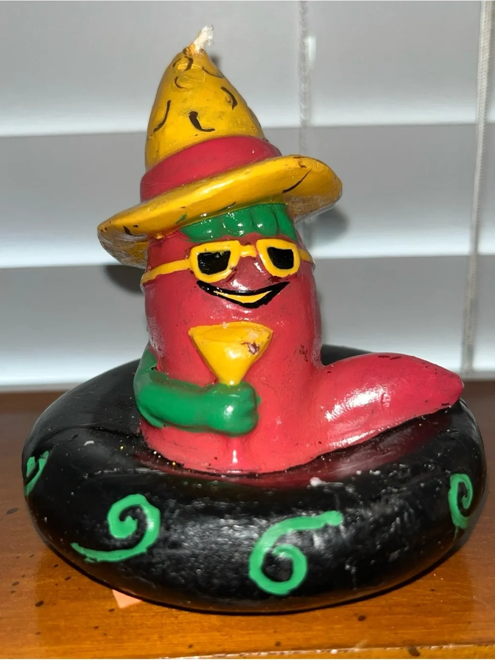 Handcrafted Red Chili Pepper Figurine with Yellow Hat - Home Accents